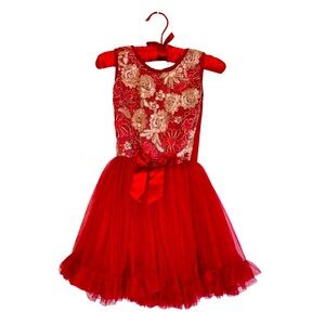 Popatu Red and Gold Holiday Christmas Dress